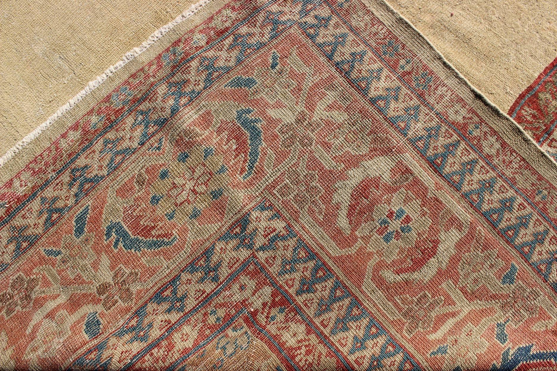 19th Century Antique Persian Ziegler Sultanabad Rug in Light Yellow Background  9’1 x 11’5 For Sale