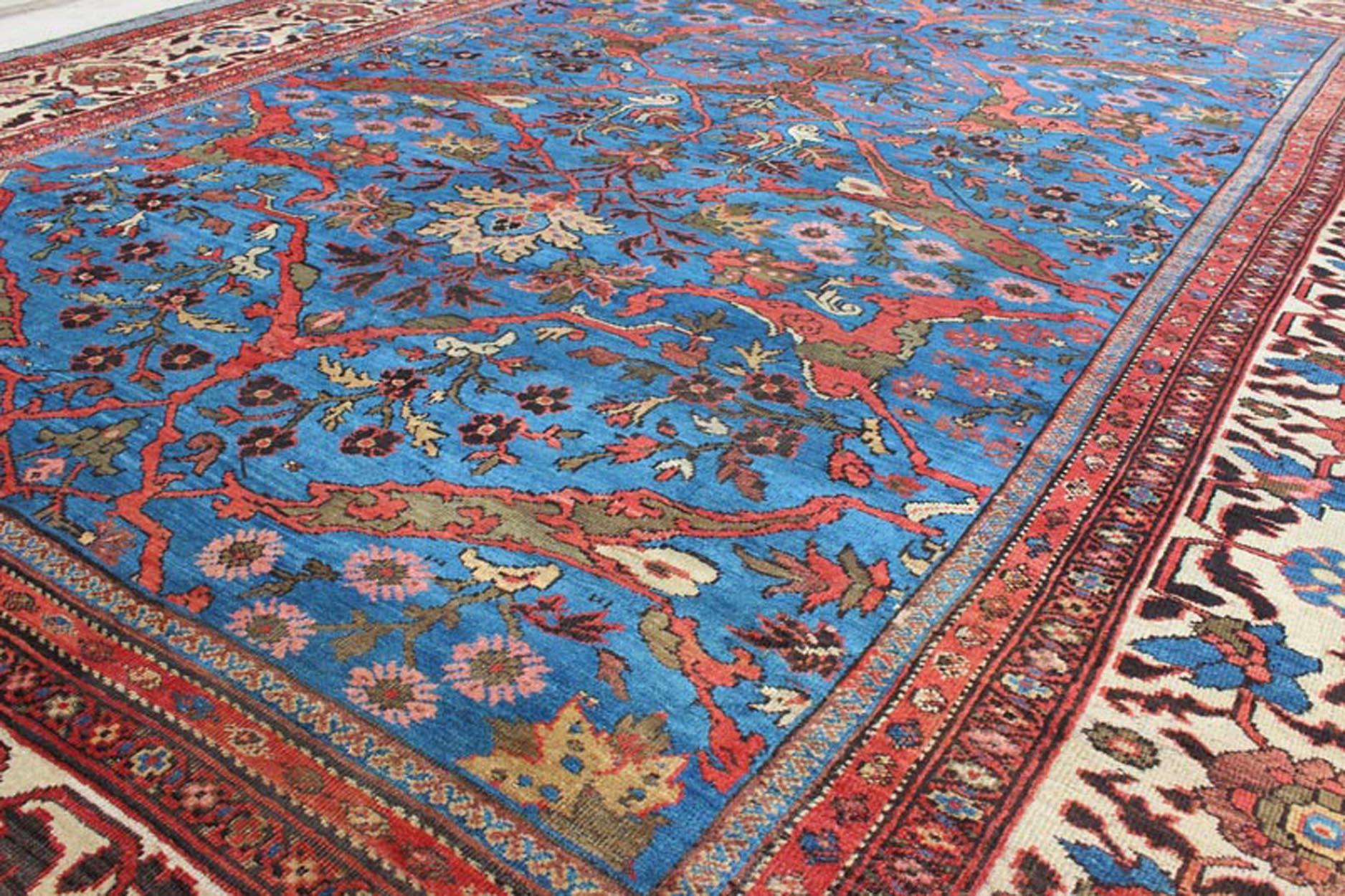 Amazing Antique Persian Sultanabad Rug in a Unique Persian Blue Background For Sale 1