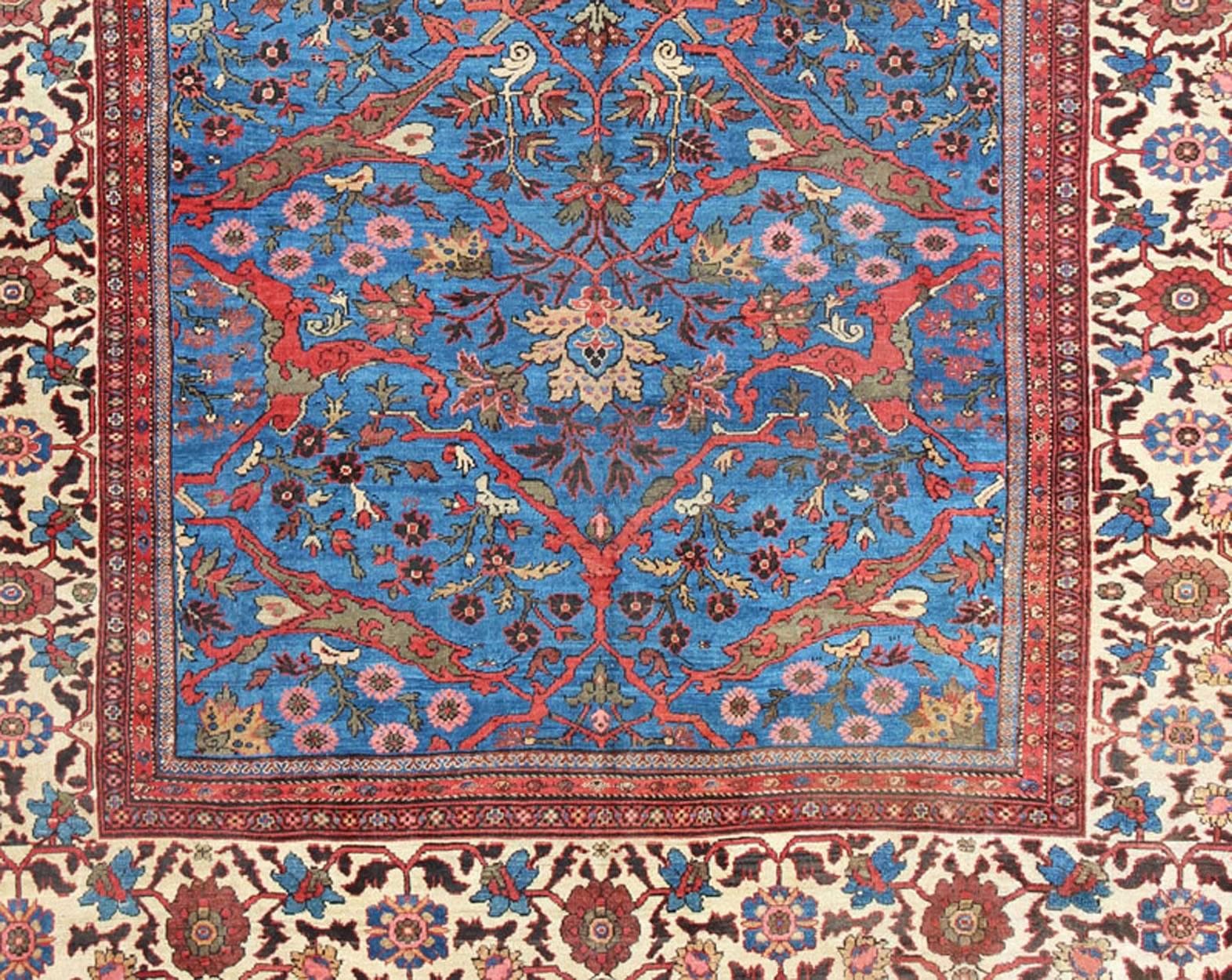 Amazing Antique Persian Sultanabad Rug in a Unique Persian Blue Background In Good Condition For Sale In Atlanta, GA