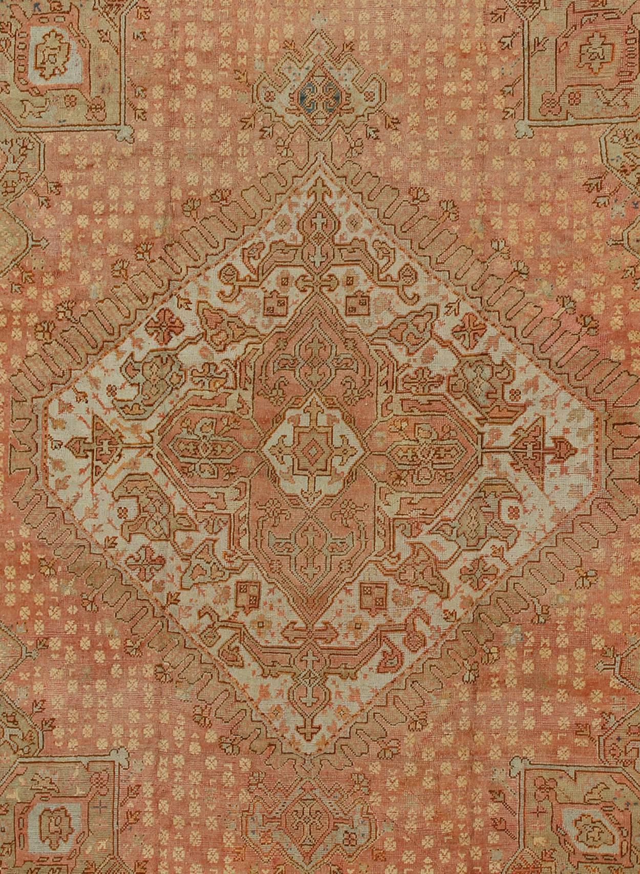 Antique Turkish Oushak Rug with Geometric Medallion by Keivan Woven Arts In Excellent Condition In Atlanta, GA