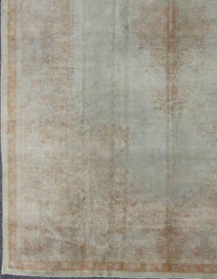 Antique Turkish Burlu Oushak Rug with Fine Weave in Muted Colors