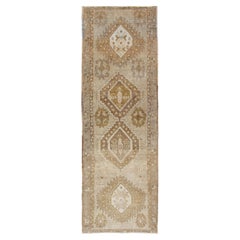 Runner Oushak turco vintage in morbido beige, sabbia calda e oro tenue 2'5 x 7'9