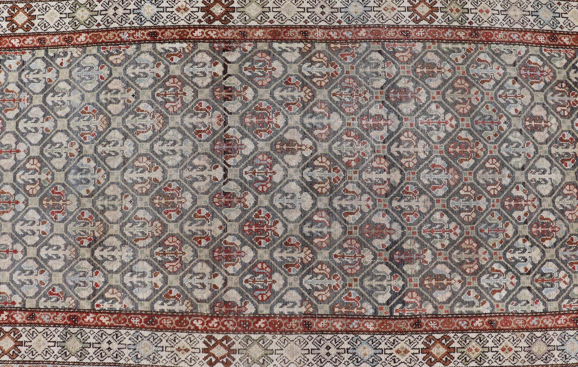 Antico runner persiano Malayer con design amplesso in blu tenue 3'8 x 9'10 in vendita 1
