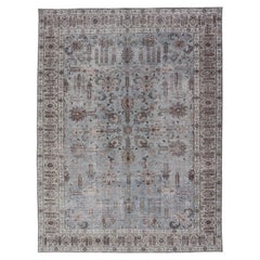 Tapis ancien persan Tabriz bleu et taupe avec Design/One 7'0 x 9'9