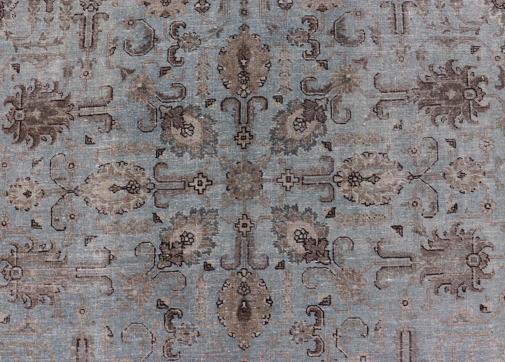 Tapis ancien persan Tabriz bleu et taupe avec Design/One 7'0 x 9'9 en vente 3