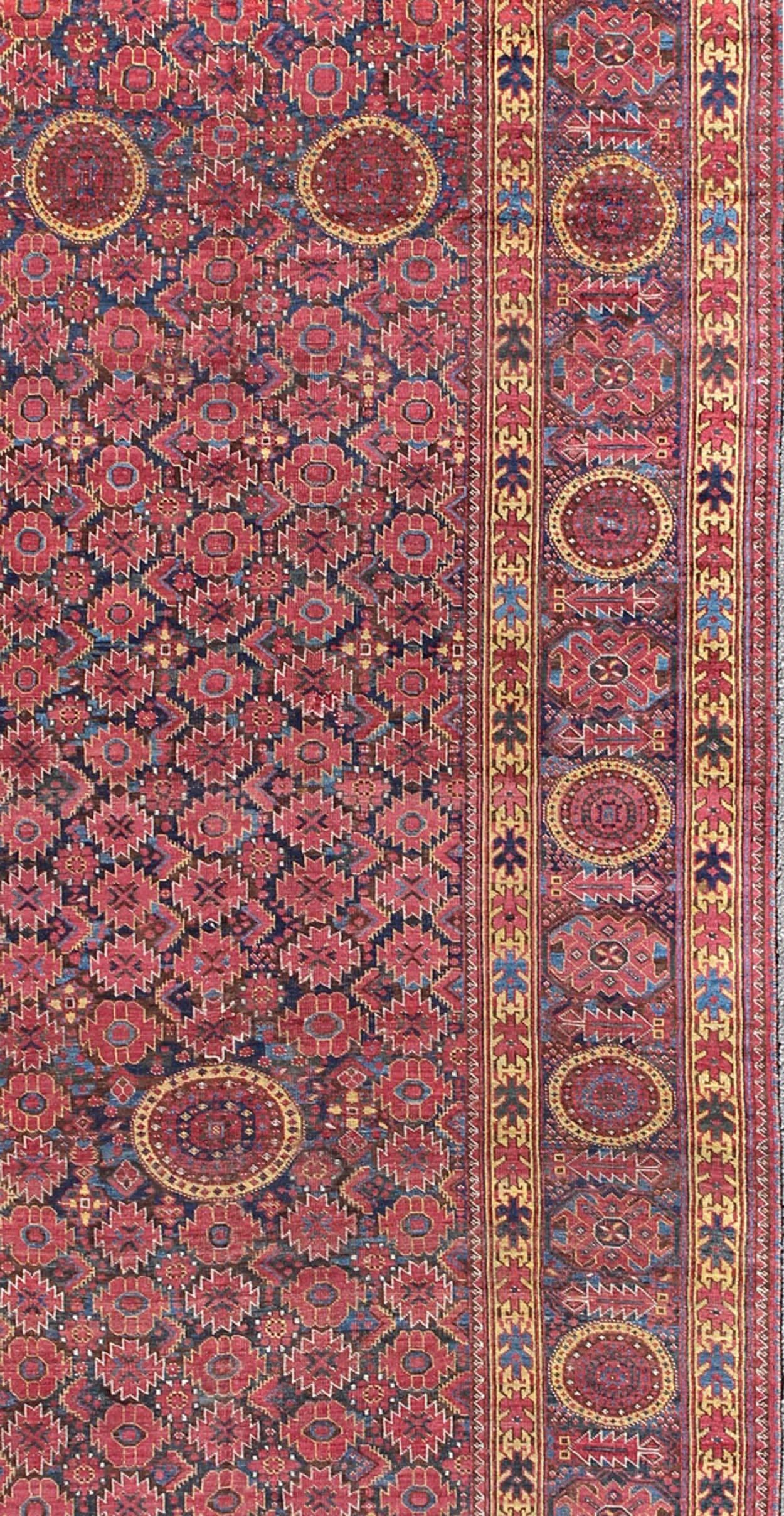 Afghan Rare 19th Century Antique Beshir Long Gallery Rug in Unique Colors For Sale