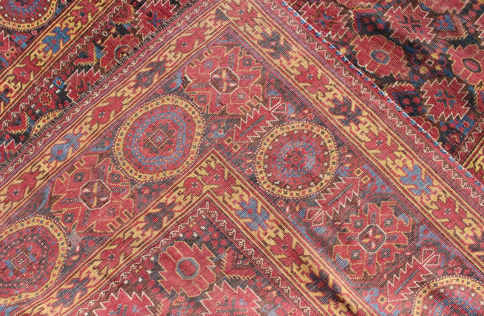 Wool Rare 19th Century Antique Beshir Long Gallery Rug in Unique Colors For Sale