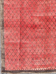 Vintage Turkish Oushak Rug Featuring Faded Red Field with Subtle Charcoal