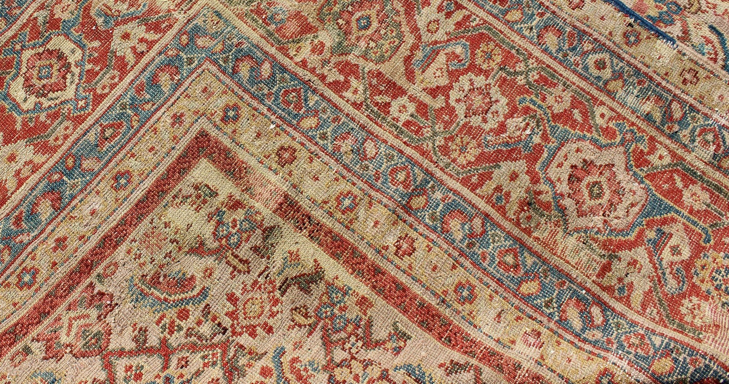 Grandiose tapis persan ancien Sultanabad à fond brun clair, rouge rouille, vert en vente 1