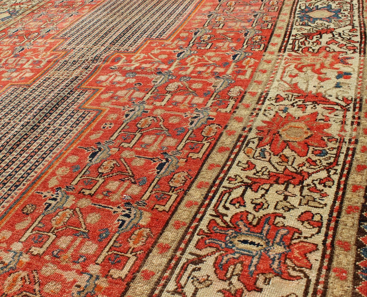 Wool Extremely Fine Antique Persian Mishan Malayer with Great colors & Unique Design For Sale