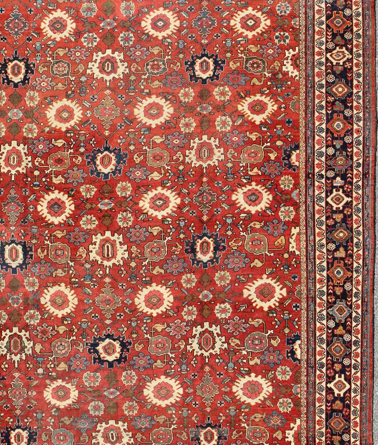 Sultanabad Antique Large Persian Mahal Rug with All Over Design in Red Background