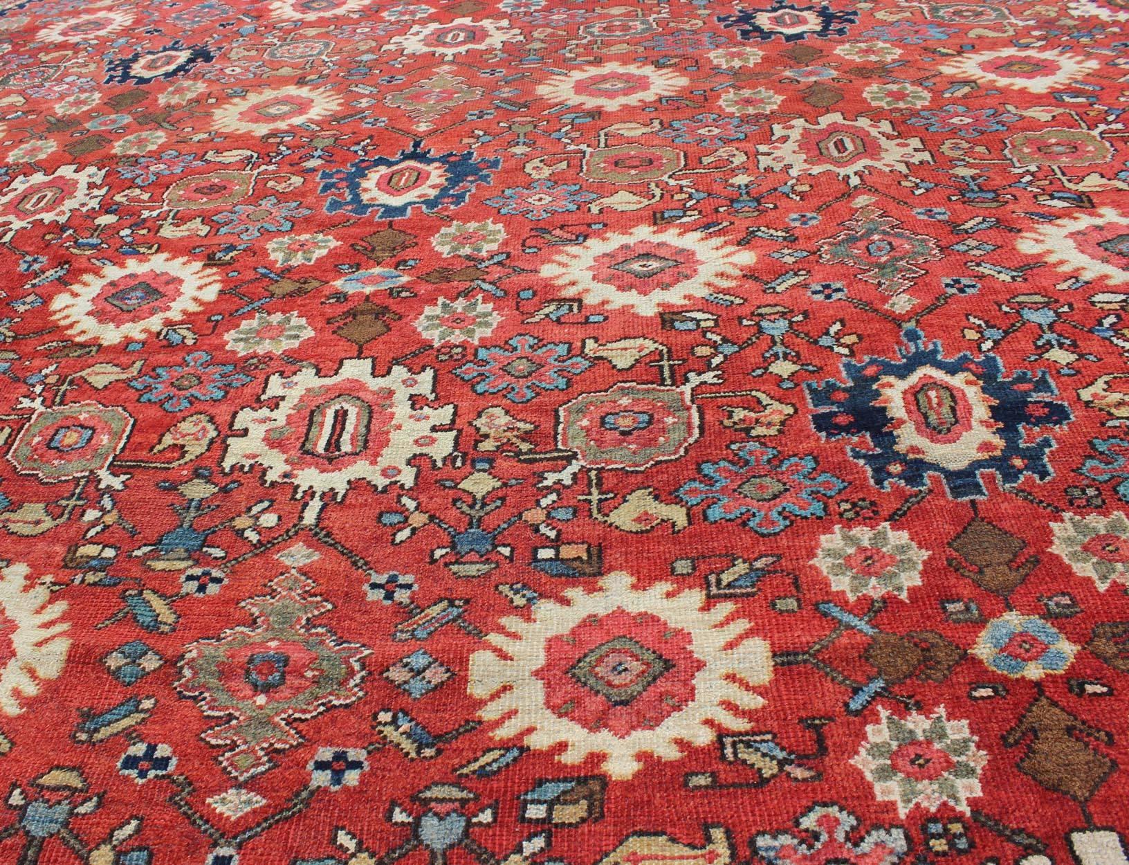 20th Century Antique Large Persian Mahal Rug with All Over Design in Red Background