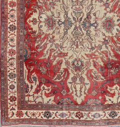 Large Antique Persian Sultanabad Rug in Red, Ivory
