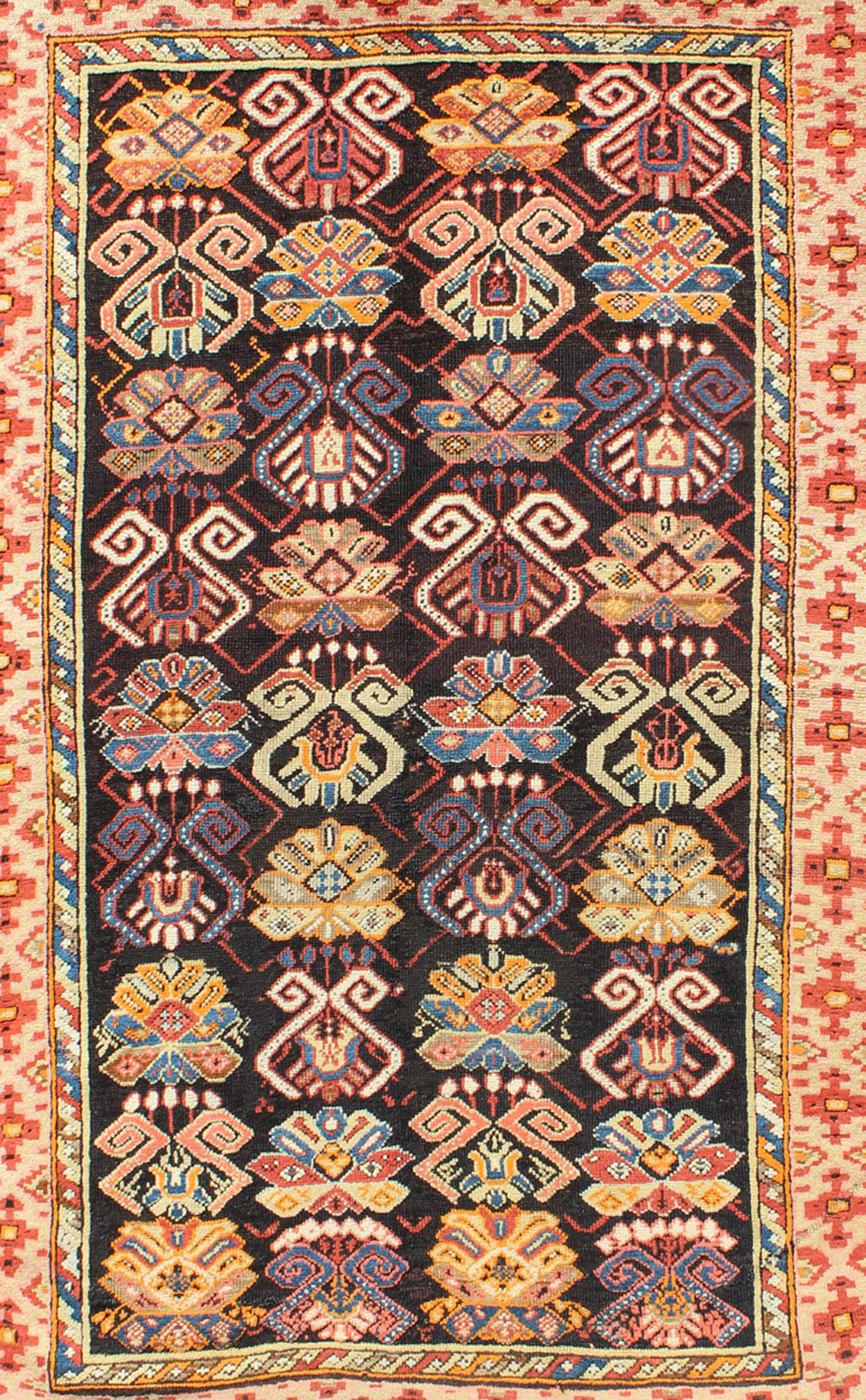 Kazak Colorful Antique Caucasian Rug with All-Over Design For Sale