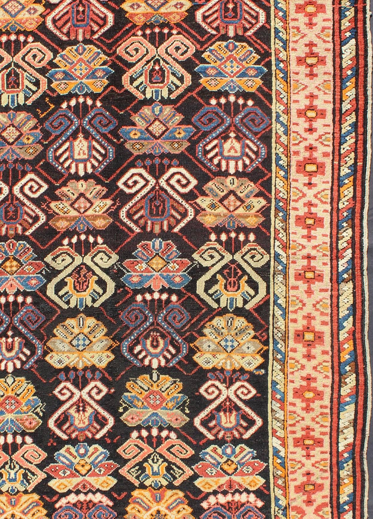 Russian Colorful Antique Caucasian Rug with All-Over Design For Sale
