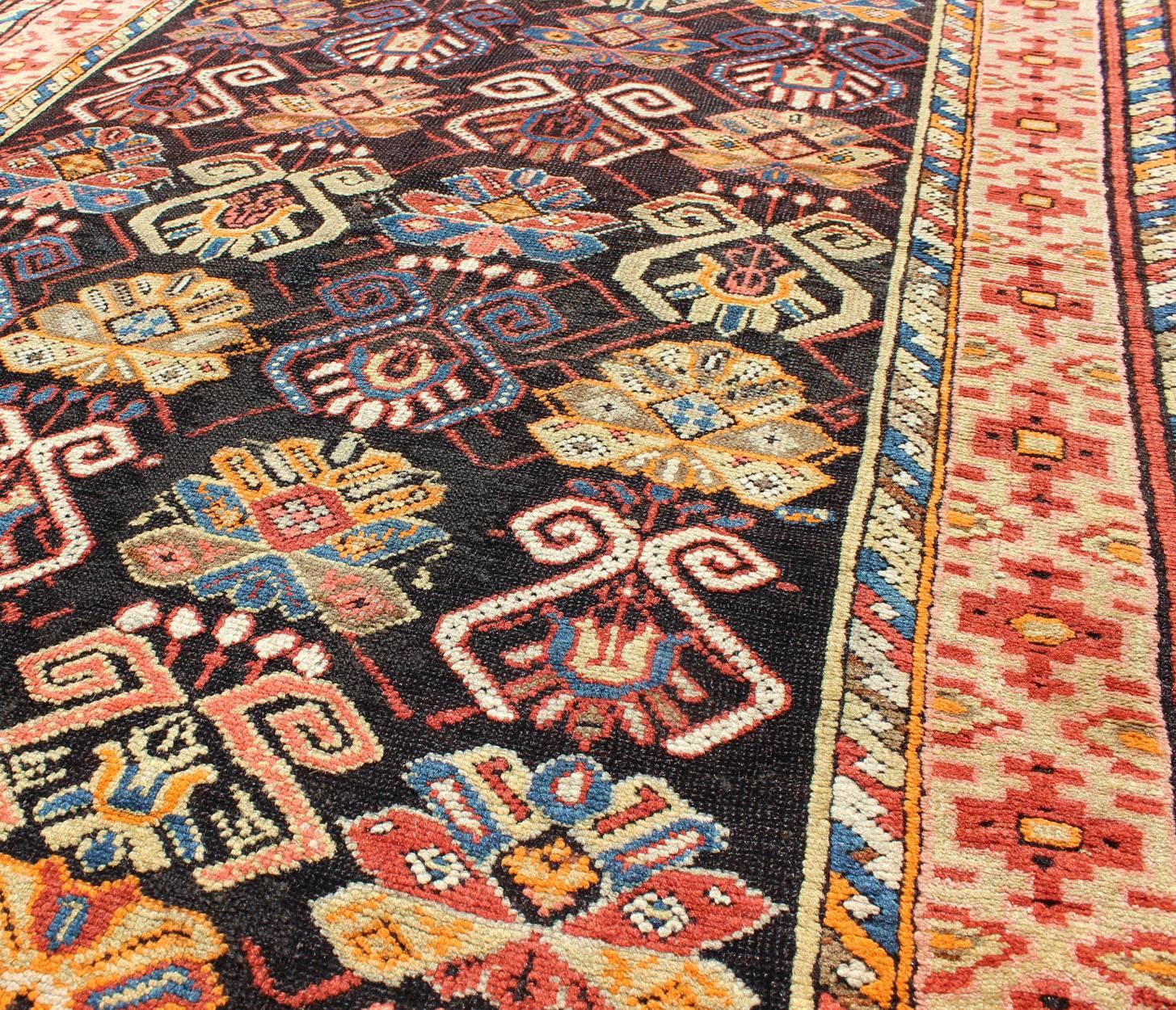 Colorful Antique Caucasian Rug with All-Over Design In Good Condition For Sale In Atlanta, GA