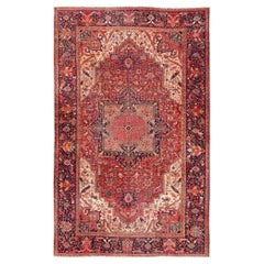Richly Colored Large Antique Persian Heriz-Serapi Carpet with Geometric Design
