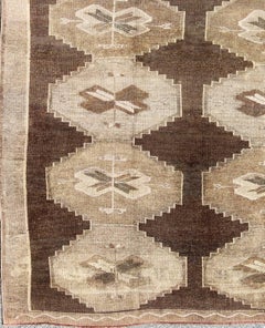 Vintage Turkish Kars Rug with All Over Geometric Design in Brown and Earth Tones