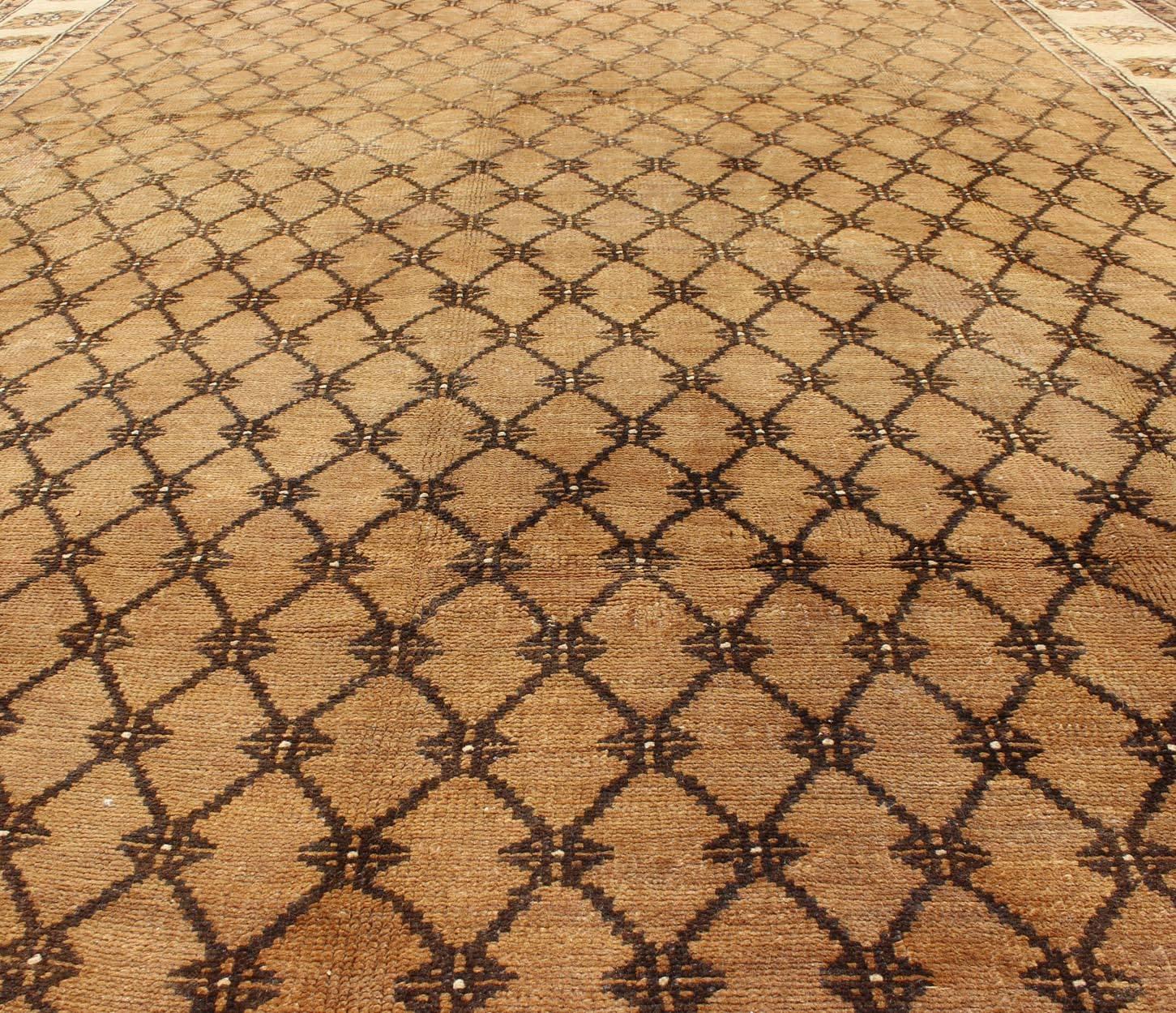 Mid-20th Century Vintage Turkish Rug with Modern Design in Brown, Mocha and Cream