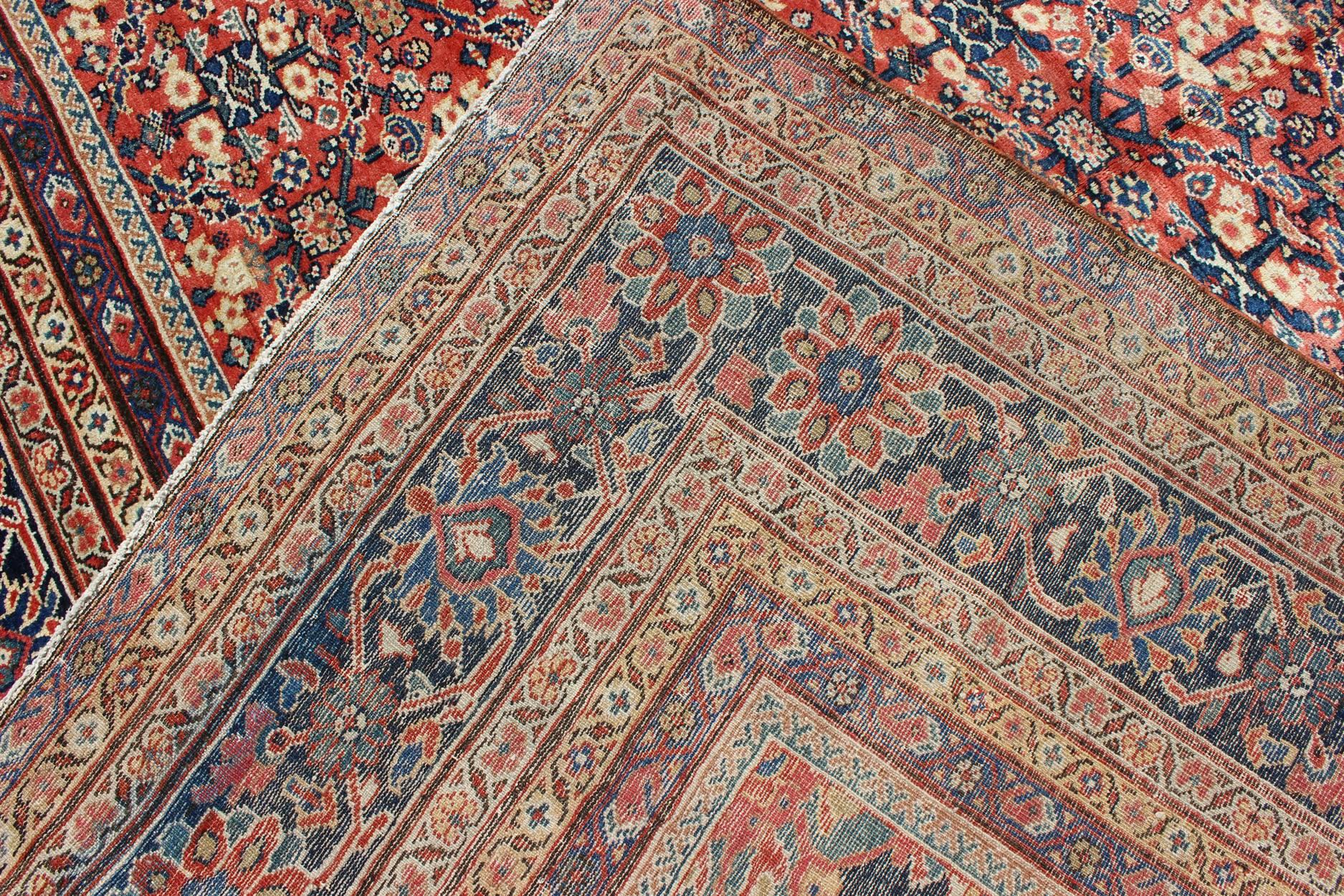 Antique Persian Sultanabad Rug with All Over Design in Rust Red, Blue and Cream 2