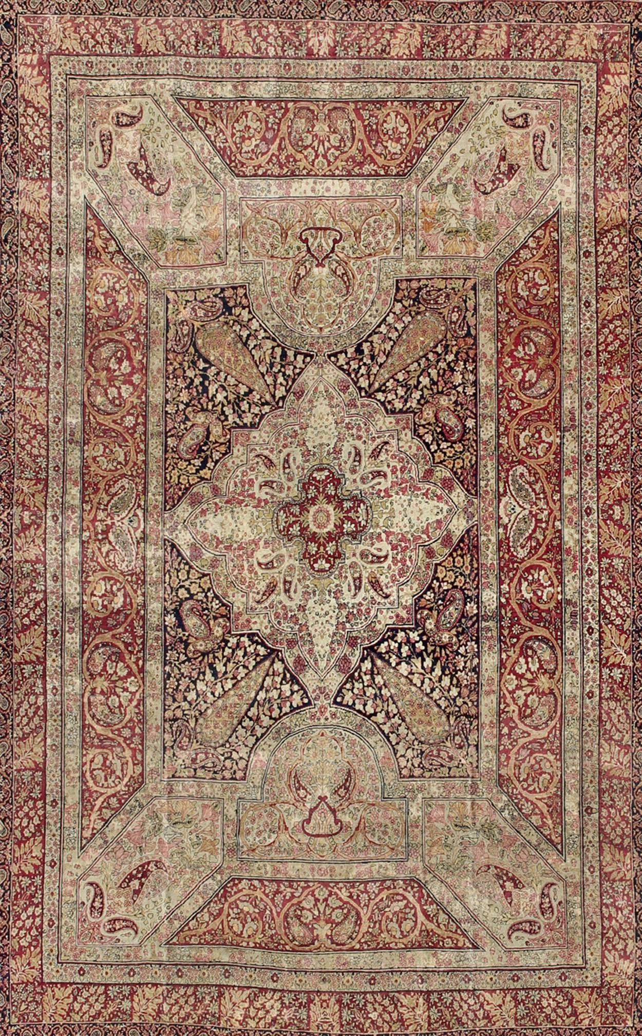 Kashan Large Antique Persian Lavar Kerman Large Rug with Incredible Details