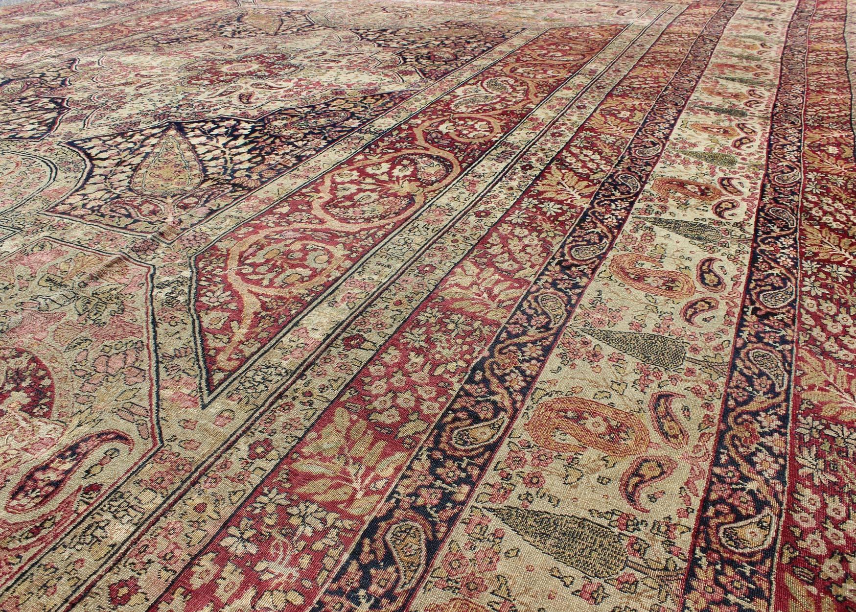 19th Century Large Antique Persian Lavar Kerman Large Rug with Incredible Details