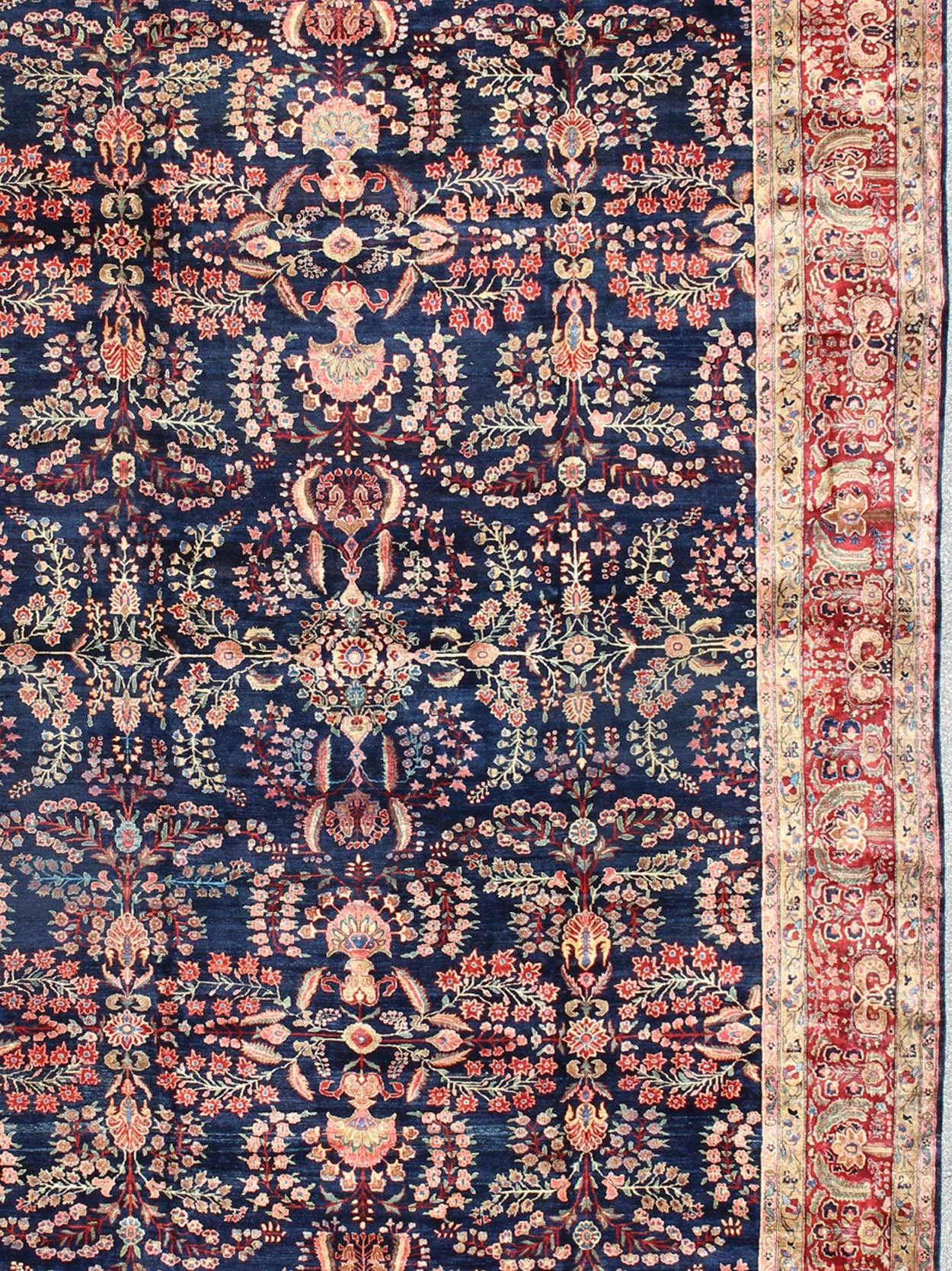 Hand-Knotted Antique Persian Finely Woven Sarouk Ferahan Rug with Intricate Details