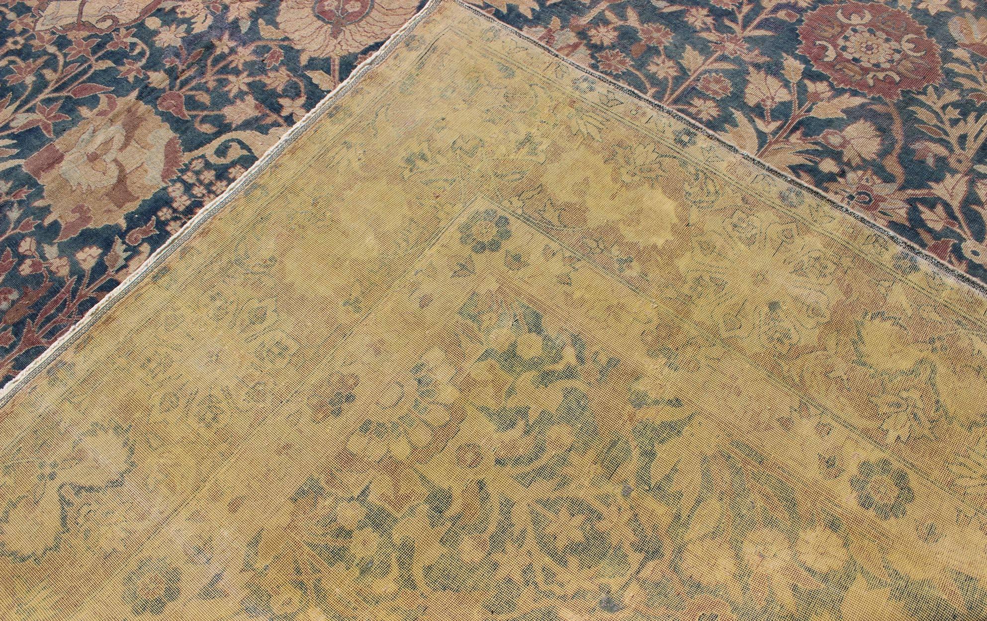 Stunning Antique Indian Agra 19th Century Vase Carpet in Teal Background For Sale 3