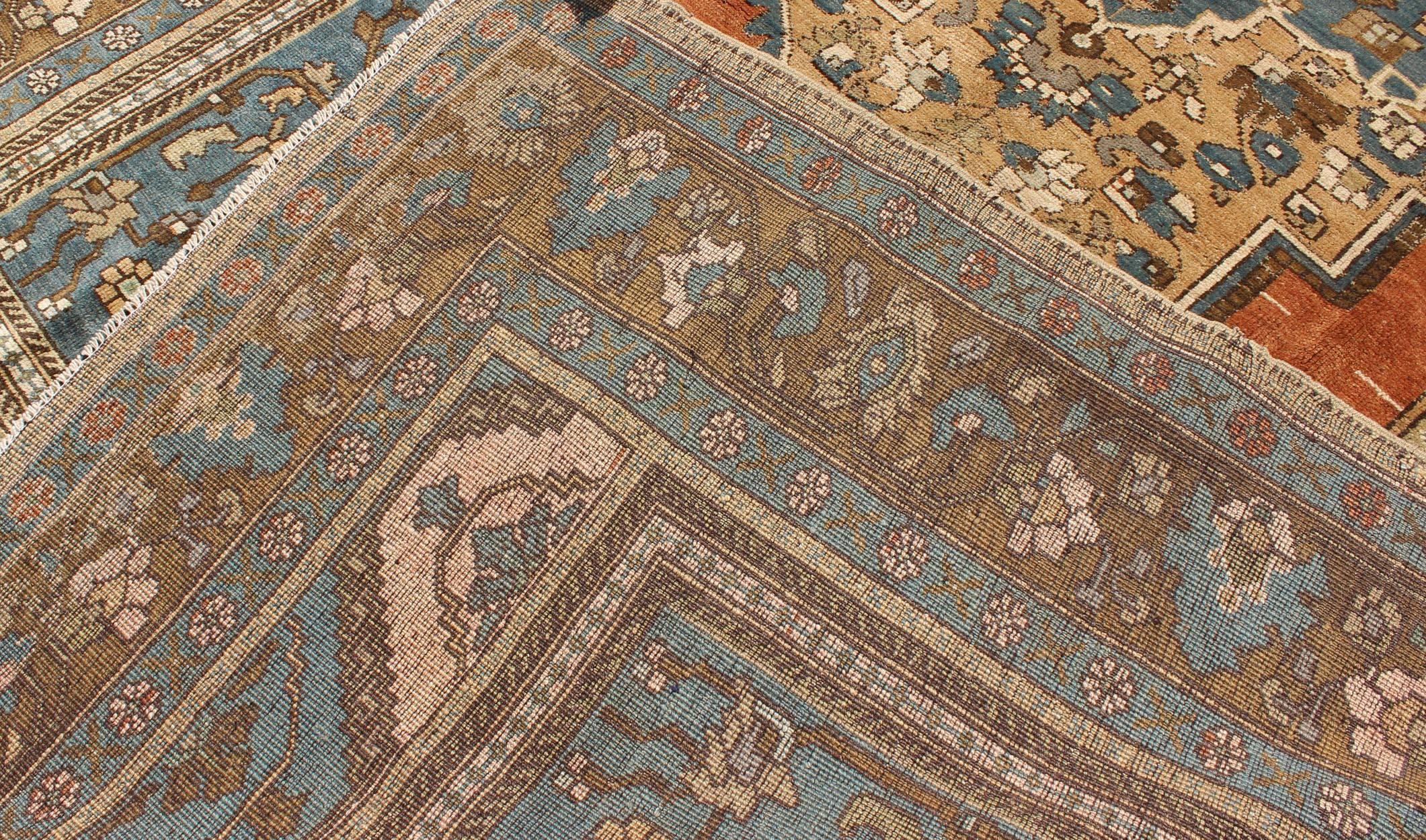 Antique Turkish Colorful Oushak Gallery Rug In Blue Brown & Terra-cotta For Sale 2
