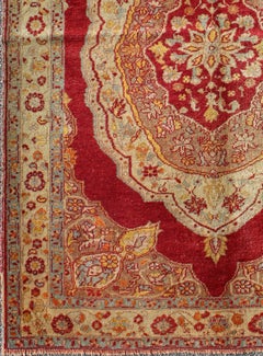Ornate Rich Red and Cream Antique Turkish Ladik Rug with Floral Medallion
