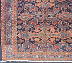 Antique Caucasian 19th Century Sumac Rug in Varying Colors of Orange and Blue