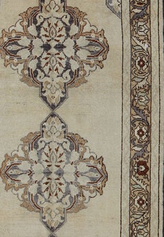 Vintage Oushak Rug from Turkey with Three Floral Medallions and Cornices