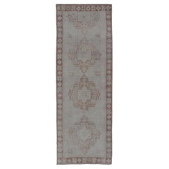 Vintage Turkish Oushak Runner With Soft Beige and Subtle Brown Tones 4'0"x12'4"