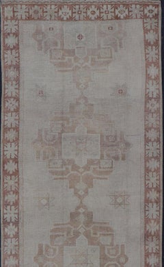 Vintage Turkish Oushak Runner With Soft Beige and Subtle Brown Tones 4'0"x12'4"