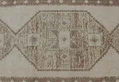 Vintage Turkish Oushak Wide Runner With Three Geometric Medallions in Neutral Co