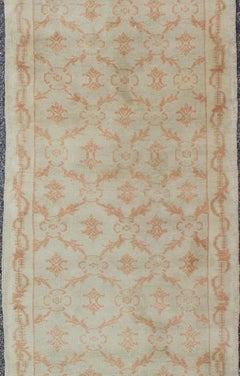 Latticework Vintage Turkish Oushak Runner in Light Cream and Coral 2'10 X 11'3