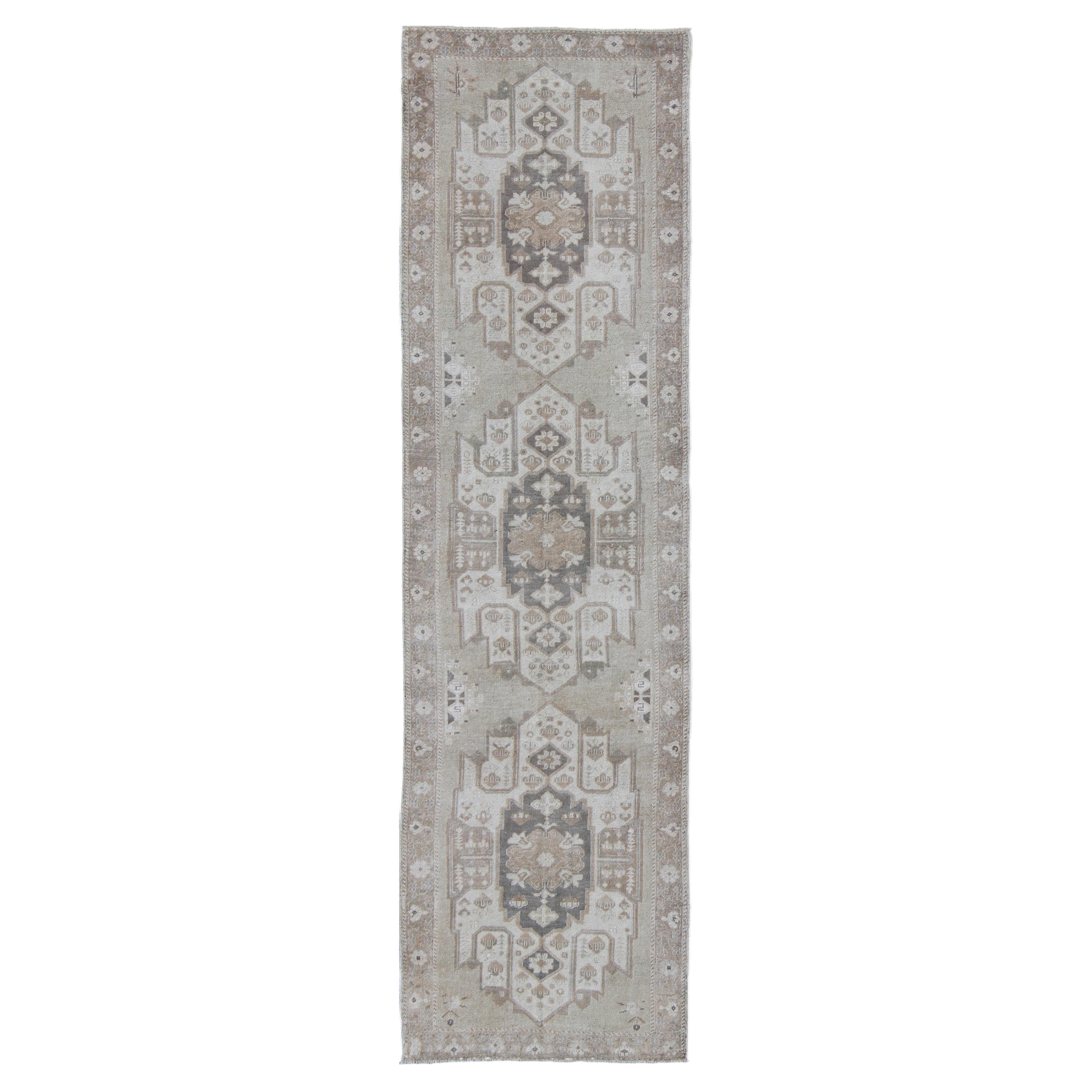 Turkish Oushak Runner With Central Medallion Design in Taupe 3'1"x11'4"