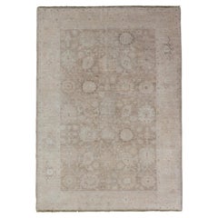 Modern Tabriz Rug by Keivan Woven Arts in Warm Taupe and Soft Cream 5'3 x 7'10