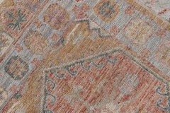 Modern Oushak Runner by Keivan Woven Arts in Coral, Gold and Blue 2'7 x 6'11