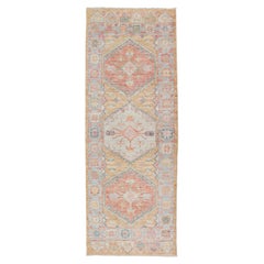 Modern Oushak Runner by Keivan Woven Arts in Coral, Gold and Blue 2'7 x 6'11