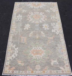 Modern Oushak Rug by Keivan Woven Arts in Brown, Cream and Soft Green 3'1 x 5'2