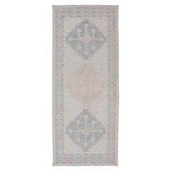 Modern Oushak Runner by Keivan Woven Arts in Soft Blue and Pale Peach 3'1 x 7'1