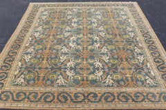 Antique Spanish Rug in Slate Blue, Apricot, Ivory, and Golden Olive 9'2 x 11'10