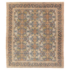 Antique Spanish Rug in Slate Blue, Apricot, Ivory, and Golden Olive 9'2 x 11'10