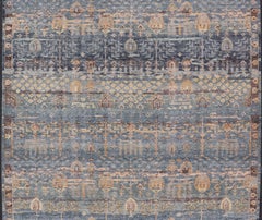 Layered Modern Khotan Rug by Keivan Woven Arts in Blue and Warm Sand 10 x 14