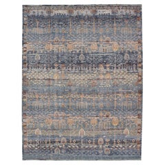 Layered Modern Khotan Rug by Keivan Woven Arts in Blue and Warm Sand 10 x 14