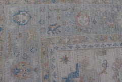 Large Modern Oushak Rug by Keivan Woven Arts in Ivory and Soft Blue 12 x 15