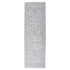 Modern Oushak Runner by Keivan Woven Arts in Ivory and Soft Blue 2'6 x 8'0