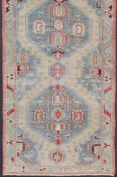 Antique Turkish Oushak Runner with Sub-Geometric Medallion Design