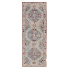 Antique Turkish Oushak Runner with Sub-Geometric Medallion Design